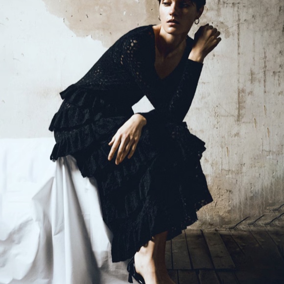 Original Designer Black Lace Dress with Ruffles Sz. Medium - Picture 6 of 7